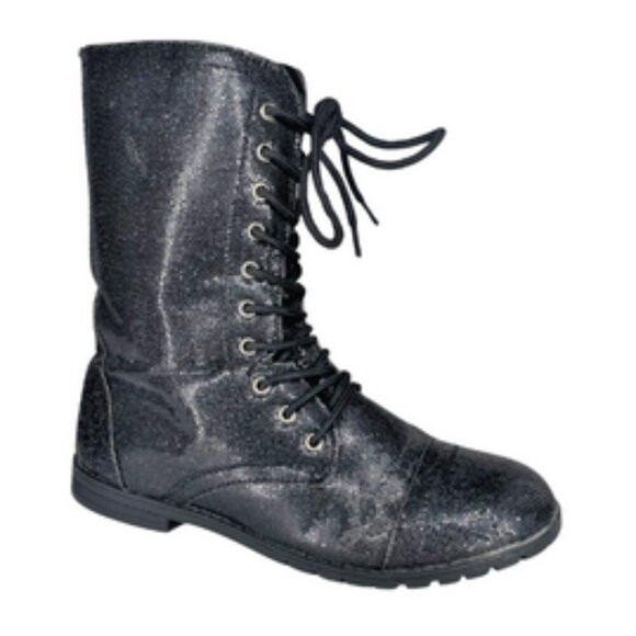 Balera Black Glitter Combat Boots | Dance Performance Hip Hop Shoes Size 7 - Picture 2 of 11